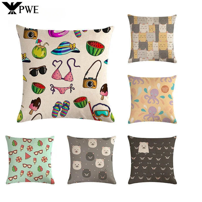 Nordic Cartoon Animal Print Linen Pillowcase for Axyaa Brand