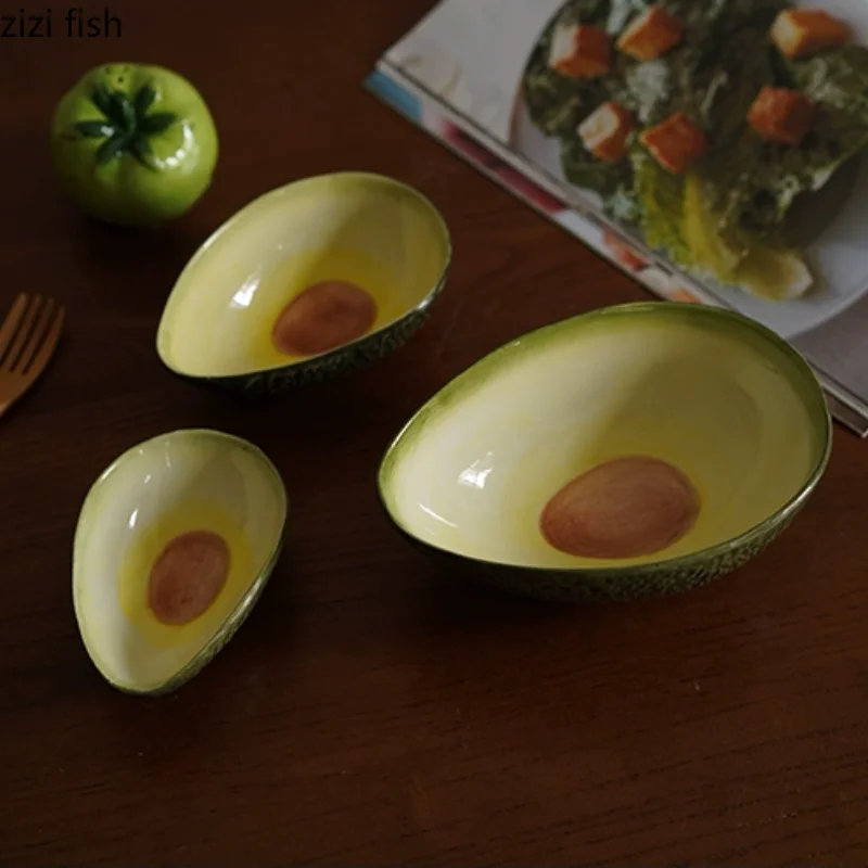 Axya Avocado Bowls: Hand-Painted Ceramic Dining Plates, Salad & Dessert Bowls, Soup & Snack Tray