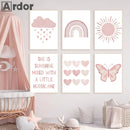 Axyaa Rainbow Sun Moon Star Nursery Canvas Painting - Nordic Kids Room Decor