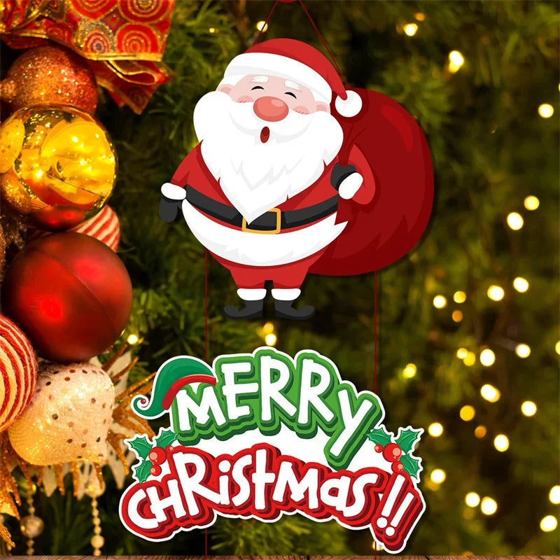 Axyaa Christmas Door Hanging Banner Santa Claus Snowman Xmas Front Door Ornament