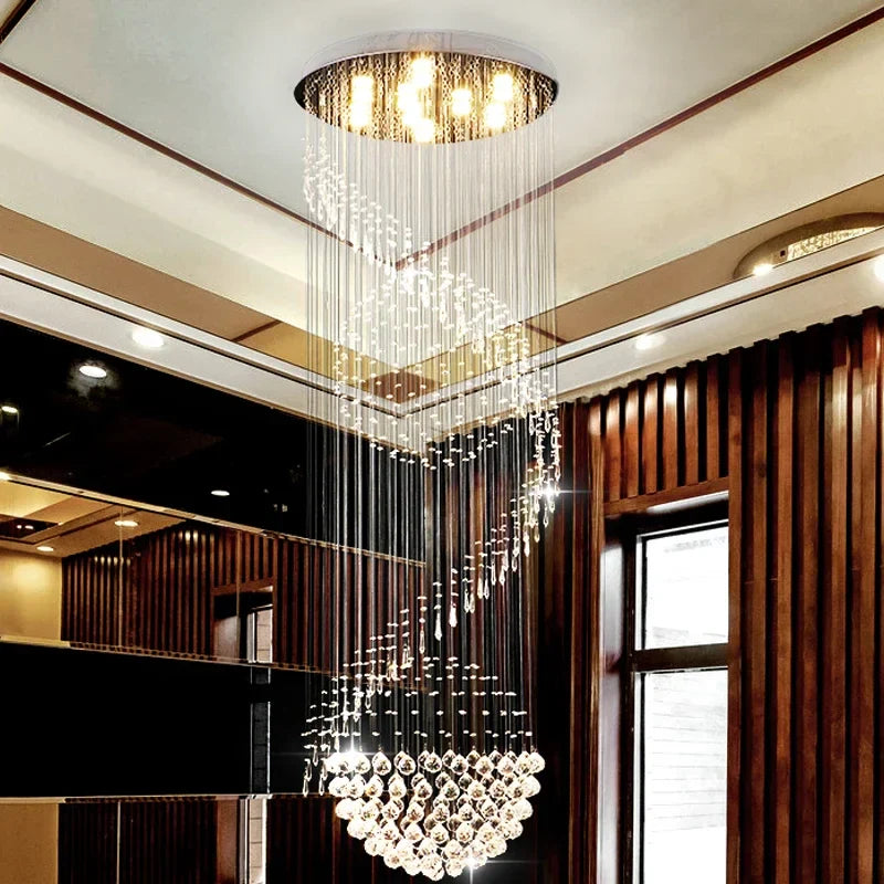 Stainless Crystal Chandelier for Modern Living Room Staircase, LED Home Lighting by Axyaa