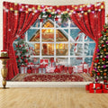 Axyaa Christmas Scene Tapestry: Window Snow, Tree, Santa Photography Background