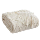 Axyaa Cream White Knitted Tassel Blanket - Nordic Gift for Home and Office