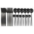 Axyaa 24-Piece Stainless Steel Cutlery Set for 6 - Black Gold Silverware