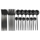 Axyaa 24-Piece Stainless Steel Cutlery Set for 6 - Black Gold Silverware