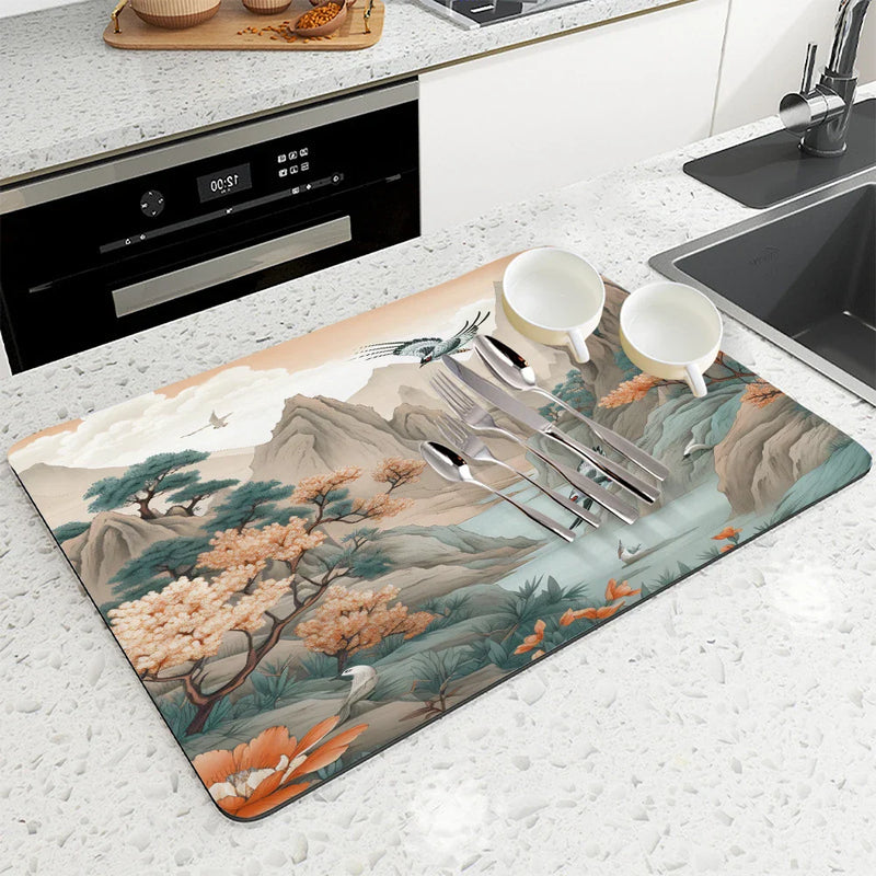 Axyaa Flower Plants Absorbent Drying Mat - Anti-Slip Table Cup Placemat