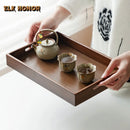 Axyaa Walnut Wooden Serving Trays - Rectangular Multipurpose Tea Coffee Breakfast Trays