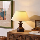 Axyaa Brown Wood Table Light with E27 Fabric Shade for Scandinavian & Bohemian Decor