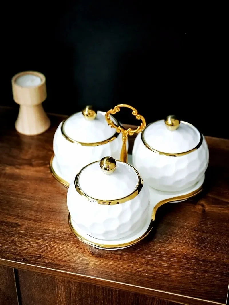 Axya Ceramic Spice Jar Set, 3-Piece Household Condiment Box for Kitchen Storage