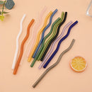 Axyaa Wavy Glass Straws 10 Pack + 2 Cleaning Brushes - Transparent 7.8 in • Eco-Friendly