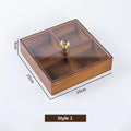 Axyaa Bamboo Chinese Style Dried Fruit Snack Tray with Lid - Four Squares Storage Box