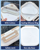 Axyaa Portable Bento Box with Cutlery for Adult Office Workers, Microwaveable Food Storage