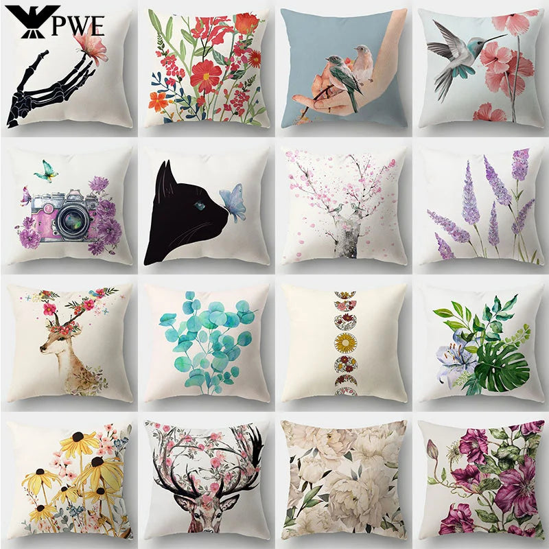 Deer Animal & Natural Leaves Cushion Cover by Axyaa - Home Decoration