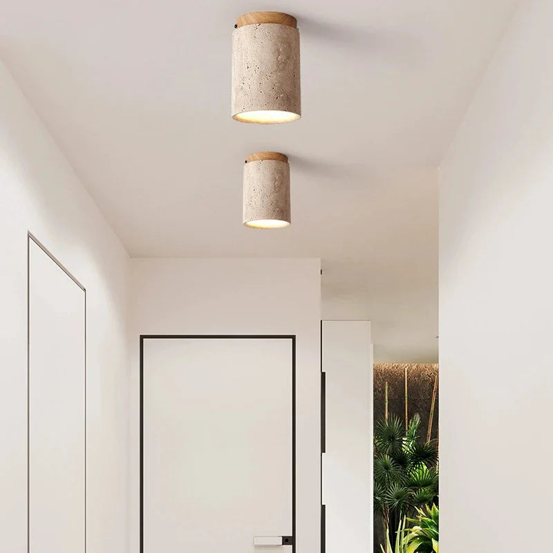 Axya Stone Wood Round Ceiling Light for Living Room & Corridor