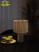 Axyaa Marble LED Table Lamp Natural Linen Rechargeable Desk Light for Home Decor