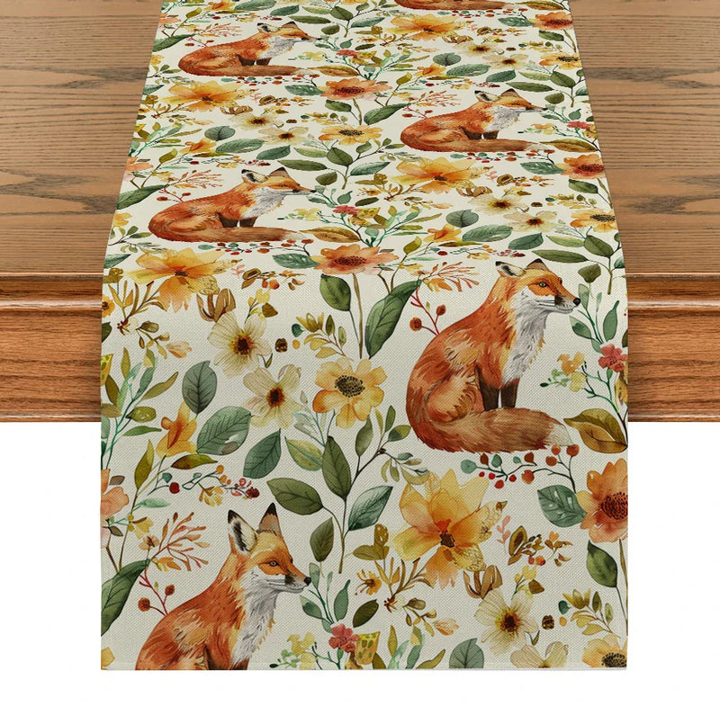 Axyaa Butterfly Flower Foxes Table Runner for Kitchen Dining Party Decor
