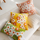 Axyaa Floral Embroidered Pillowcase - Green Yellow Cotton Cushion Cover