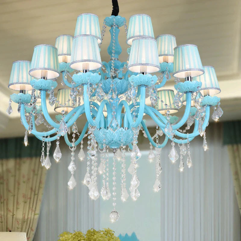 Axyaa Blue Crystal Pendant Lamp: Luxurious Candle Chandelier for Living Room, Bedroom, and More