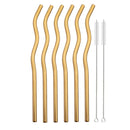 Axyaa Stainless Steel Rainbow Wave Straws Set with Cleaning Brush