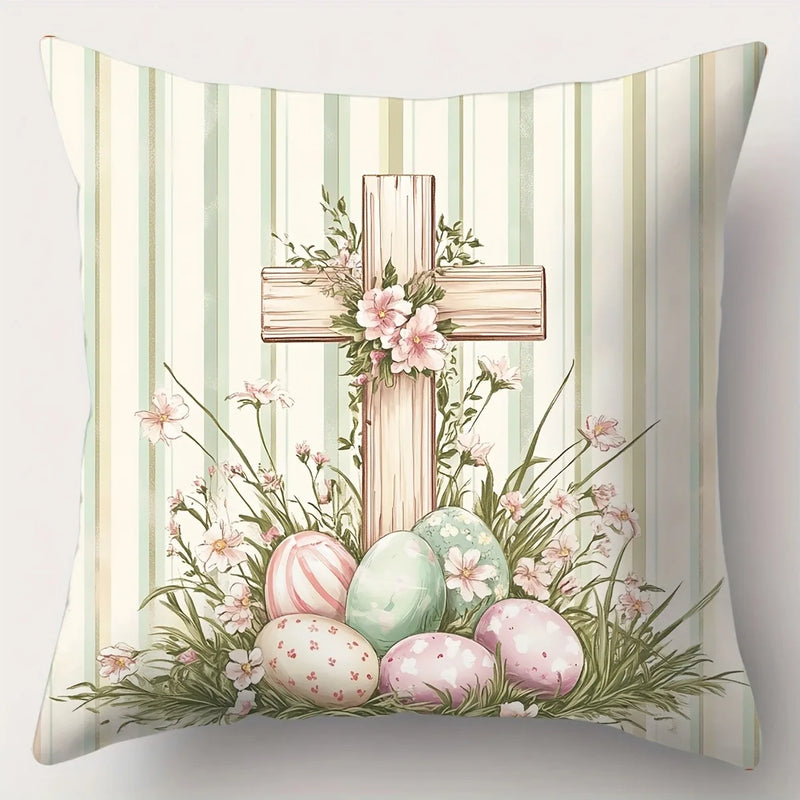 Easter Egg Wreath Bunny Pattern Cushion Cover for Axyaa Brand Home Décor