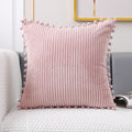 Axyaa Corduroy Pompom Cushion Cover for Sofa, 45x45 Thick Tripe Pillow