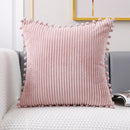 Axyaa Corduroy Pompom Cushion Cover for Sofa, 45x45 Thick Tripe Pillow