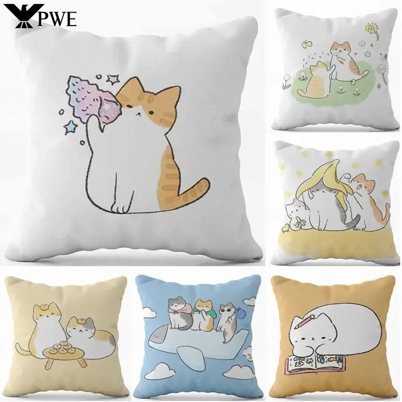 Cute Cat Pillowcase by Axyaa: Modern Simple Design for Home Decor - Square Pillow Cover