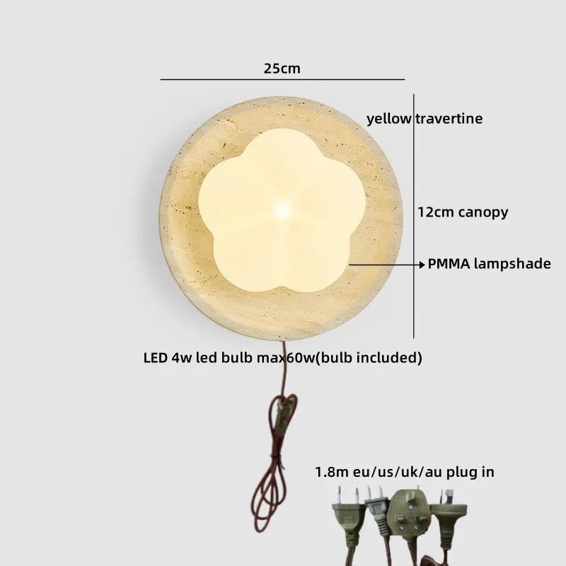 Axyaa Yellow Stone Wood LED Wall Sconce - Luxury Indoor Wall Lighting
