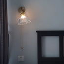 Axyaa Clear Glass Wall Light Fixture with Pull Chain Switch & LED Rotation