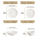 Axyaa Stoneware Dinner Set: 16/32 Piece White Embossed Plates, Bowls in Lydia Design