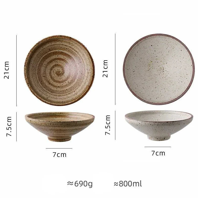 Axya Japanese Ceramic Salad Bowl Set, Heat-resisting Coarse Dinnerware, 800ml