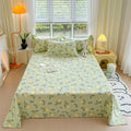 Axyaa Green Check Raw Cotton Double Bed Sheets Set Queen/King Flat Top Full Cover