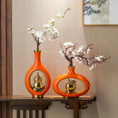 Axyaa Chinese Style Ceramic Vase with Wooden Frame: Retro Modern Home Decor Vase