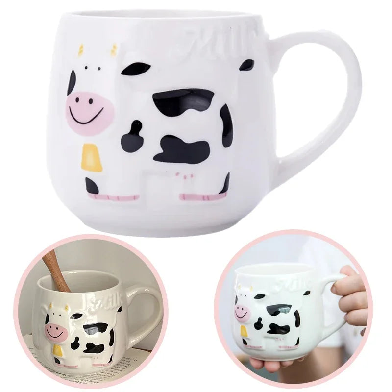 Axyaa 3D Animal Ceramic Mug - Cute Cow Design for Coffee Tea Juice Milk