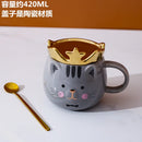 Axyaa Crown Cat Ceramic Mug with Lid Spoon - Cute Cartoon Coffee Cup