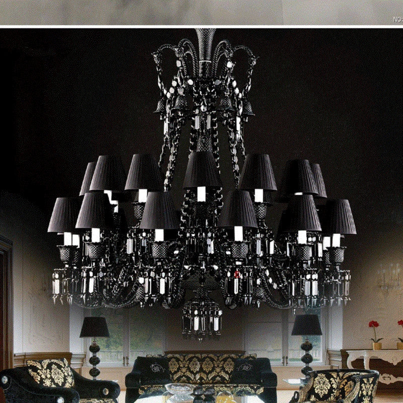 Axyaa Black Crystal Chandelier: Luxurious Lighting for Villa, Hotel, Living Room, Dining Room