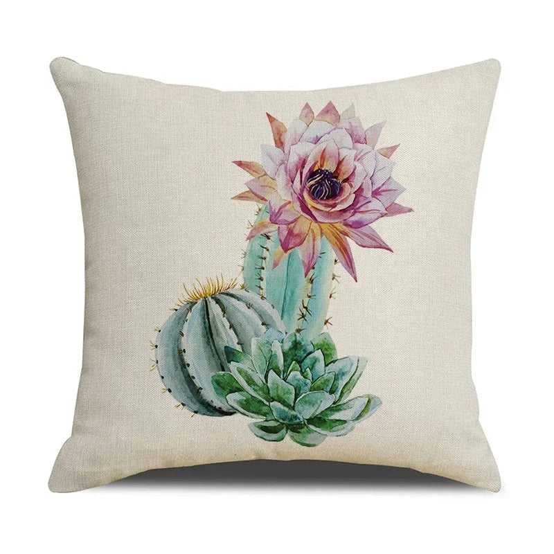 Axyaa Cactus Series Green Plant Printed 45*45cm Cushion Cover - Simple Style Square Pillowcase
