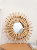 Axyaa Rattan Sunburst Wall Mirror: Handmade Boho Round Decor for Living Room