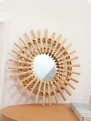Axyaa Rattan Sunburst Wall Mirror: Handmade Boho Round Decor for Living Room