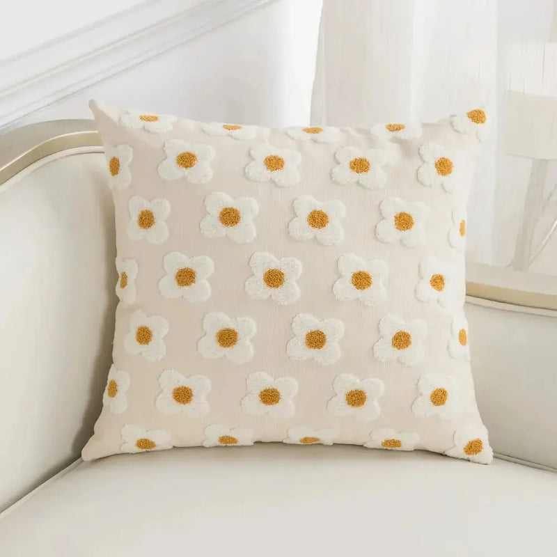 Axyaa Rural White Flower Pillow Cover - Pastoral Style Home Decor Pillowcase