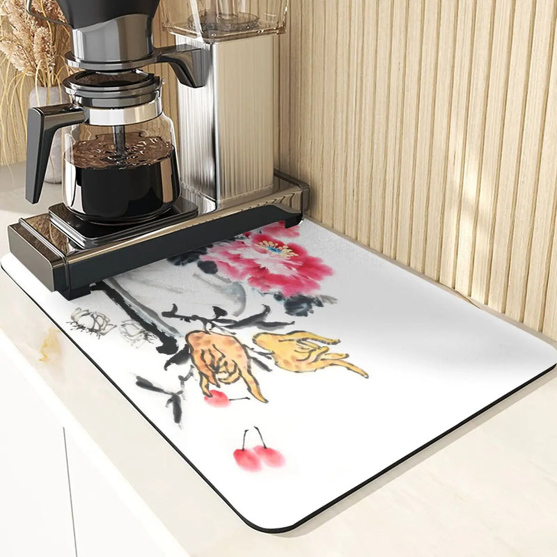 Silicone Coasters Set with Plant Ink Painting Pattern for Coffee Cups by Axyaa