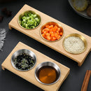 Axyaa Stainless Steel Condiment Set with Wooden Tray - BBQ Sauce & Spice Dish