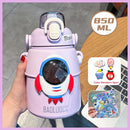 Axyaa Astronaut Kids Insulation Stainless Steel Straw Water Bottle,  Big Belly Cup