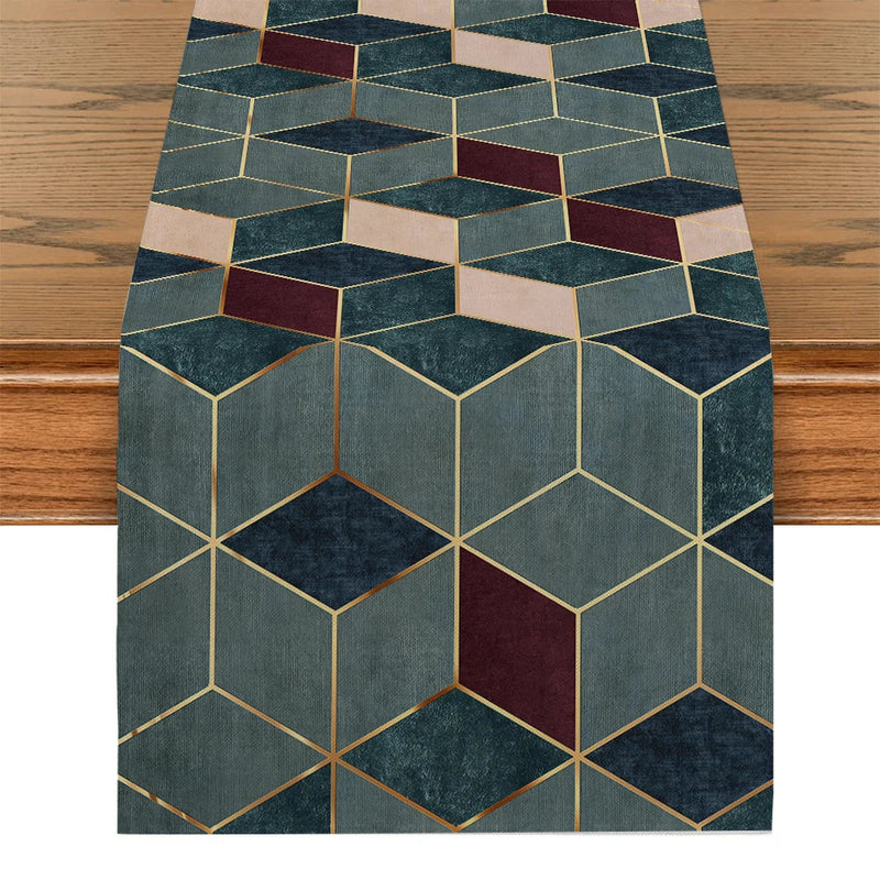 Axyaa Geometric Line Cube Table Runner - Farmhouse & Wedding Party Decor