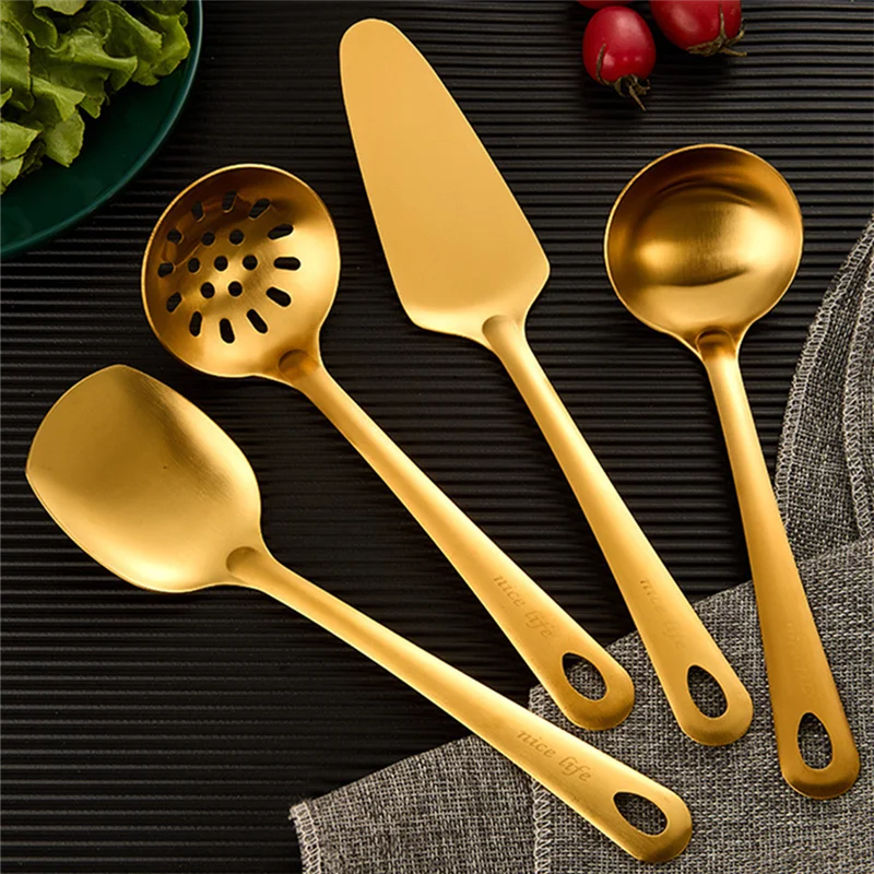 Axyaa Stainless Steel Kitchen Utensil Set - Hanging Dinner Colander Frying Spatula