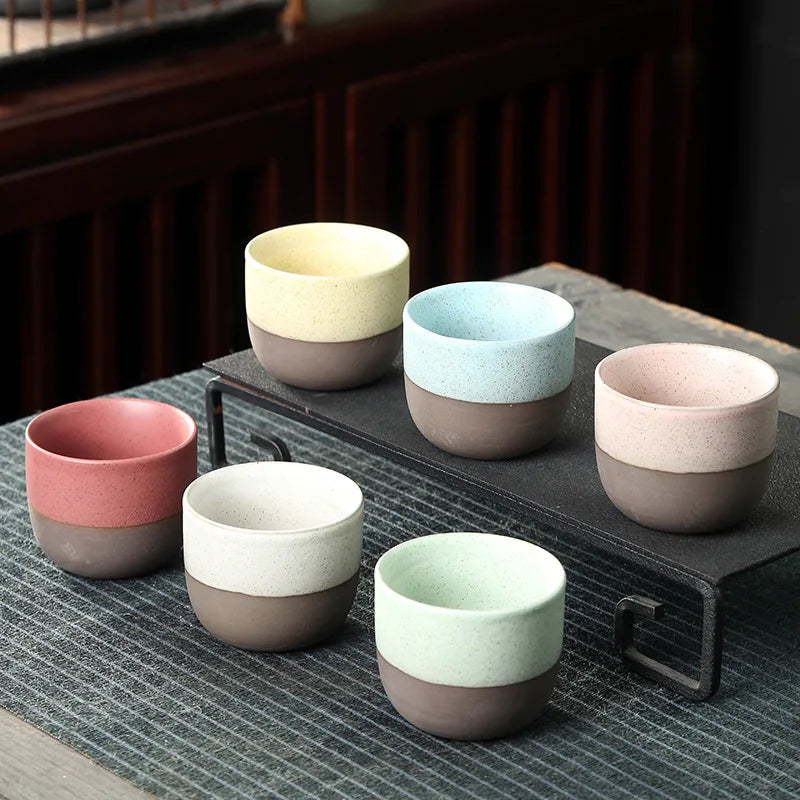 Axyaa Retro Rough Pottery Teacups Set, Handmade Ceramic Coffee Mug, Kung Fu Tea Cup