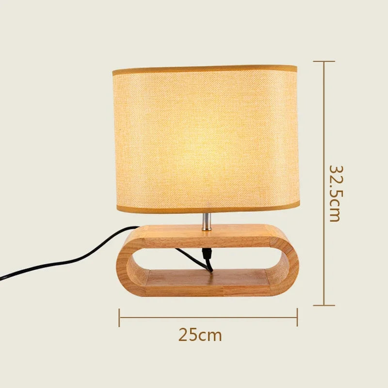 Axyaa Nordic Wooden LED Table Lamp with Linen Lampshade