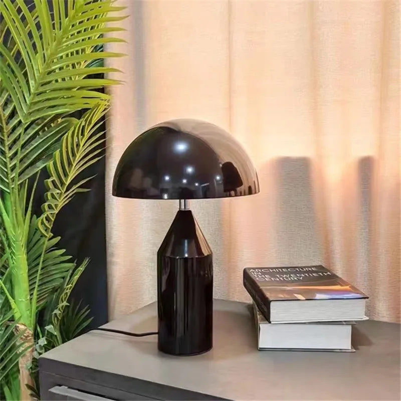 Axyaa Atollo Black White Gold Metal Mushroom Lamp for Bedrooms, Study, Living Room