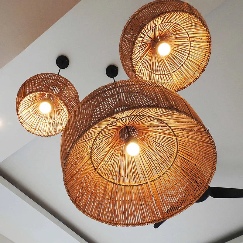 Axyaa Wabi Sabi Bamboo Rattan Pendant Lamps for Bedroom Living Room Dining Bar