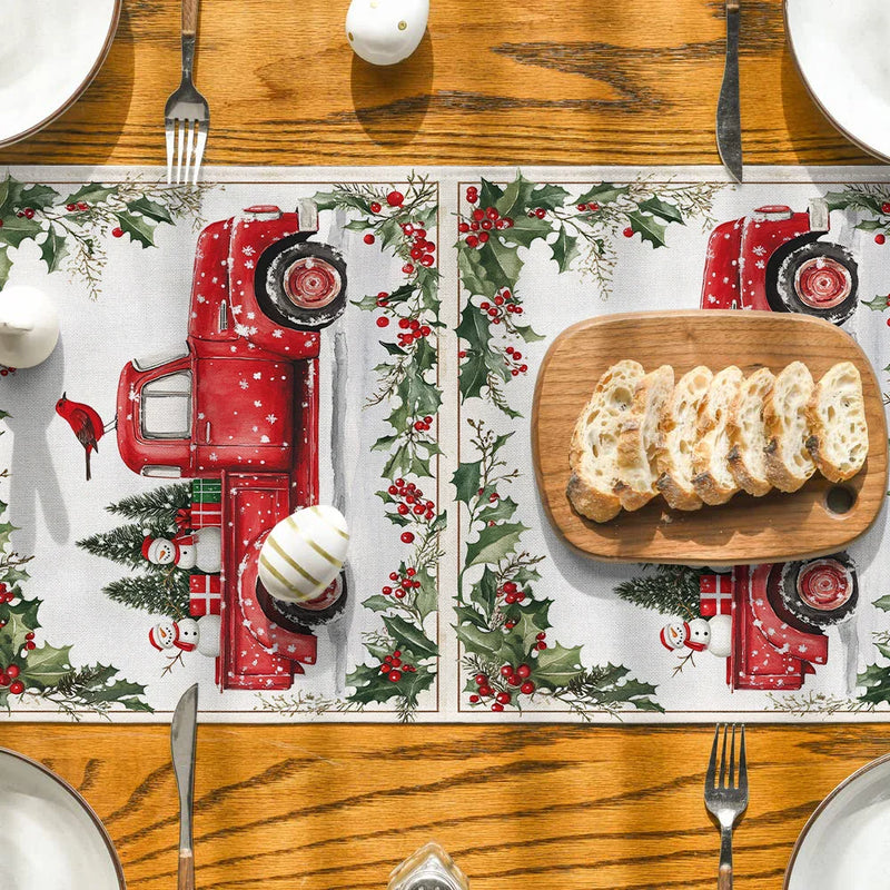 Axyaa Christmas Snow Table Runner for Farmhouse Dining Decor